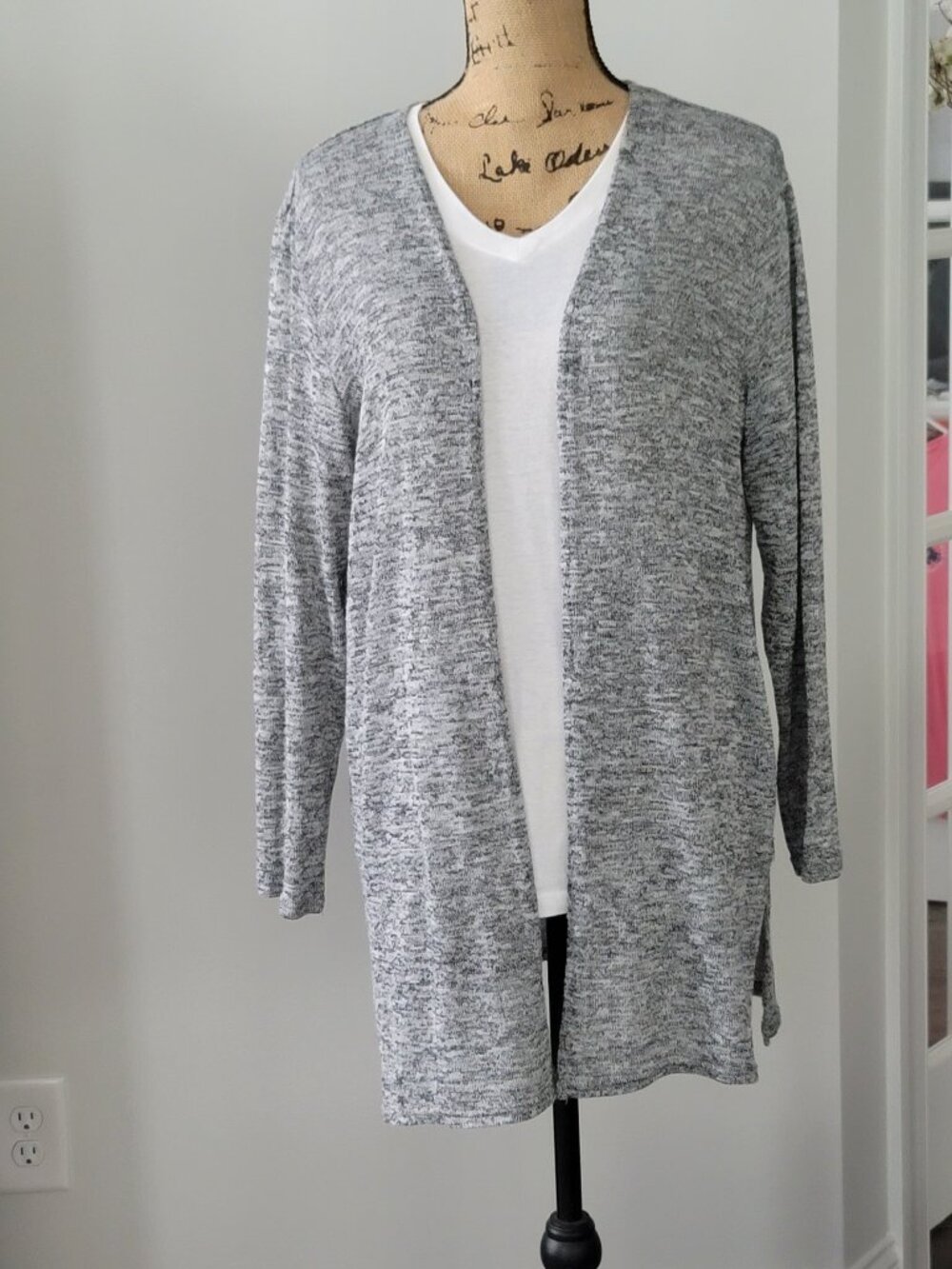 Women's Divided Open-Front Soft Gray Knit Cardigan Large 32" Long